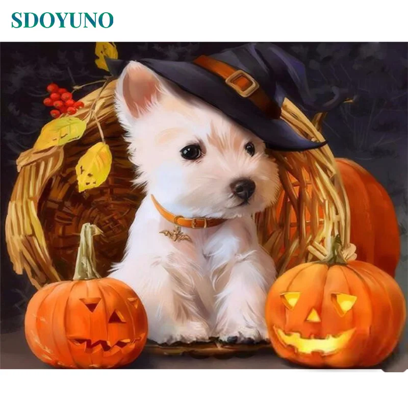 

SDOYUNO DIY Frameless 60x75cm Painting By Numbers Dogs Animals On Canvas number painting Bedroom Decor Gift Home Decor