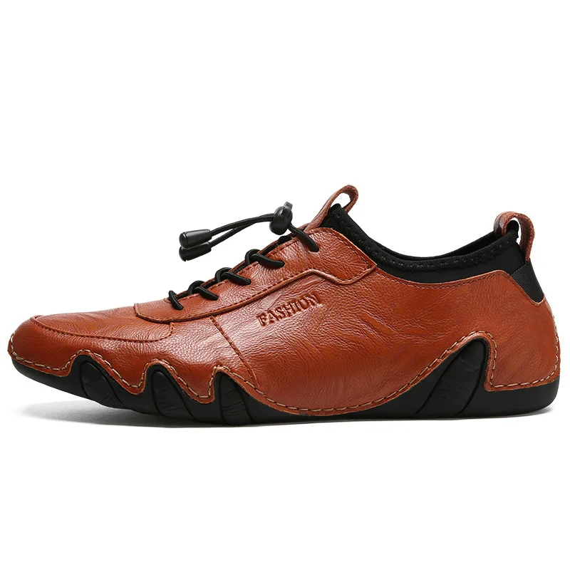 Высококачественная Мужская Повседневная обувь из натуральной кожи Удобные мужские кроссовки черные мужские туфли на плоской подошве обувь из мягкой кожи мужская обувь для вождения - Цвет: Brown