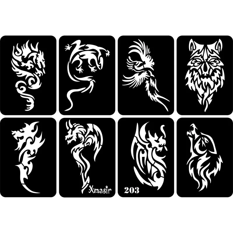 Airbrush Tattoo Stencil tattoo sticker henna tattoo stencils temporary tattoo sticker 32pcs/lot For Man Boy Body Painting Dragon Skull Wolf Eagle Self-Adhesiver Tattoo Sticker Templates