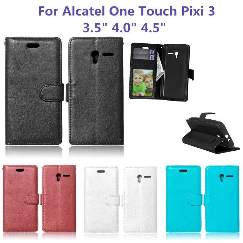Роскошный чехол бумажник Pixi3 с подставкой для карт кожаный книжка Alcatel One Touch Pixi 3 5