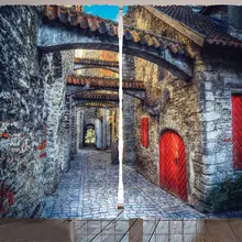 Средневековый Декор шторы старый каменный улица с пассажем в Европе средневековый город Heritage фото искусство Гостиная Спальня Декор