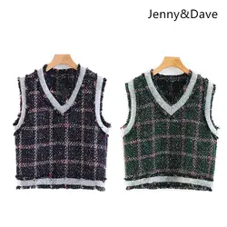 Дженни и Дэйв 2018 английский стиль свитер зимний жилет плед панелями v-образным вырезом кисточкой Пуловеры Пара Для женщин свитер 0906