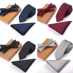 Недавно 3 шт./компл. Для мужчин тонкий галстук комплект галстук-бабочка карман квадратный носовой платок + галстук-бабочка + галстук