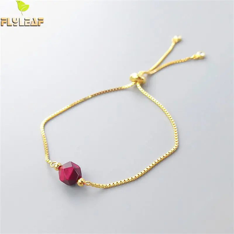 

Flyleaf 925 Sterling Silver Tiger Eye Nature Stone Bracelets For Women Gold Fashion Fine Jewelry Charm Bracelets & Bangles