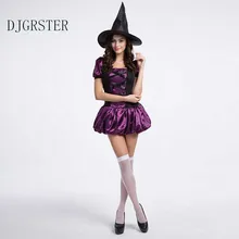 Djgrster disfraz de halloween para las mujeres disfraces de brujas de halloween cosplay dress + cap 2 unids/set sexy witch costume deluxe adulto mujeres