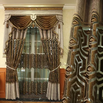 

Custom curtains embroidered classical Chenille coffee European Thicken luxury pastoral cloth blackout curtain tulle drapes M621