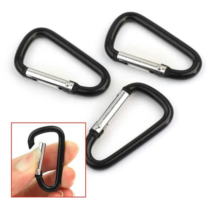 Hot Black Aluminum Alloy D Carabiner Spring Snap Clip Hooks Keychain Climbing Accessories New#ZH