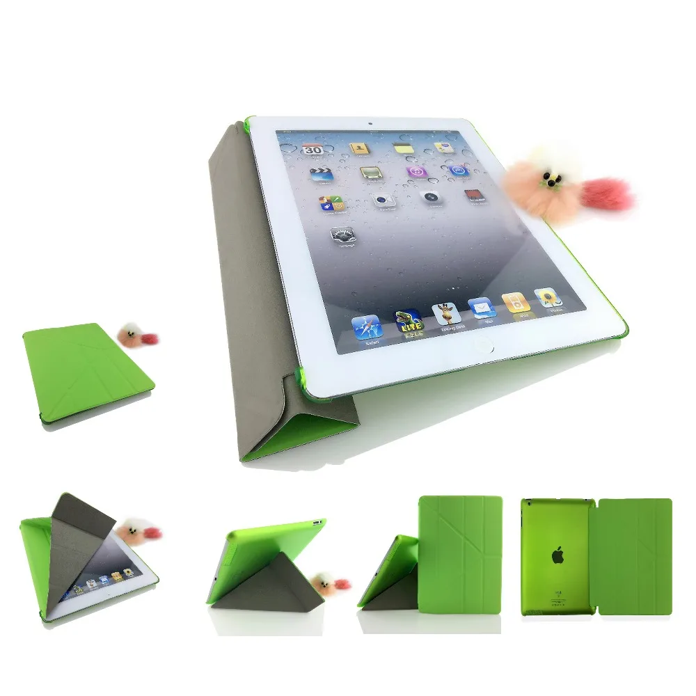 

case for iPad 2 iPad 3 iPad 4 deformation folding leather PU ultra-thin magnetic front smart cover skin + hard shell tablet caso