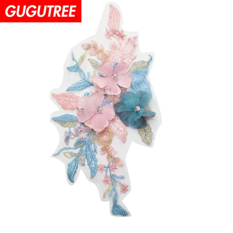 

GUGUTREE embroidery big rose patches flower patches badges applique patches for clothing ZM-75