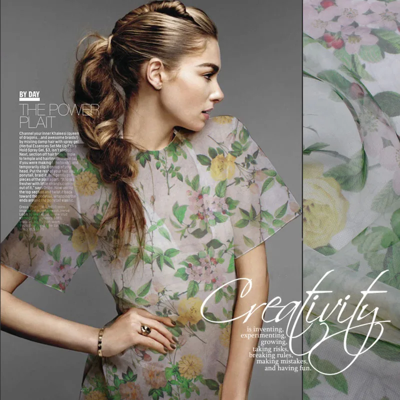 

rose Digital Printed Silk Organza fabric nature silk raw fabric