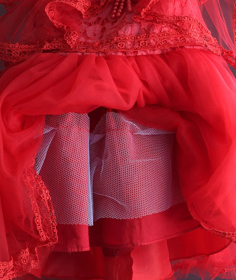 Вечернее платье для девочек летнее кружевное платье принцессы без рукавов с жемчужинами для девочек на свадьбу красные Бальные платья детская одежда