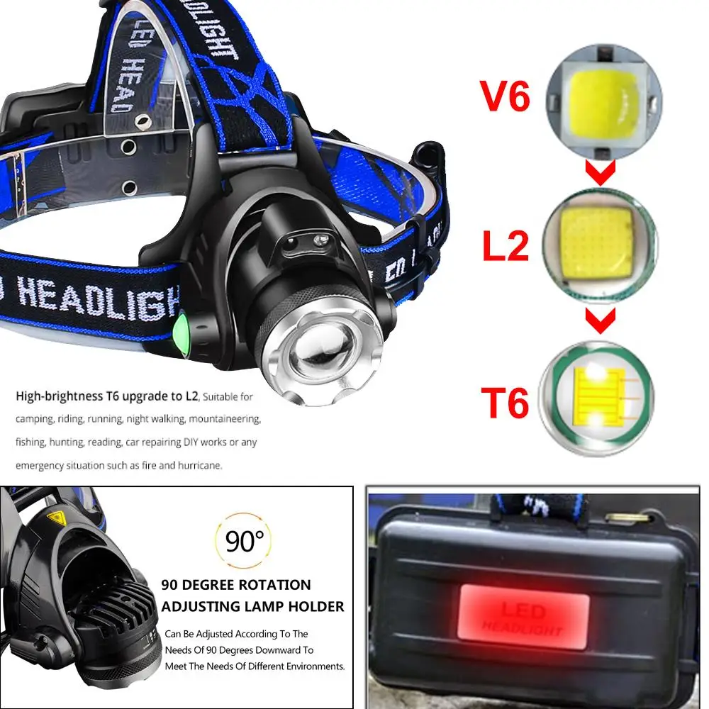 Мощный светодиодный налобный фонарь V6/L2/T6, ИК-датчик движения, светодиодный налобный фонарь, перезаряжаемый налобный фонарь, яркий фонарик для кемпинга, рыбалки