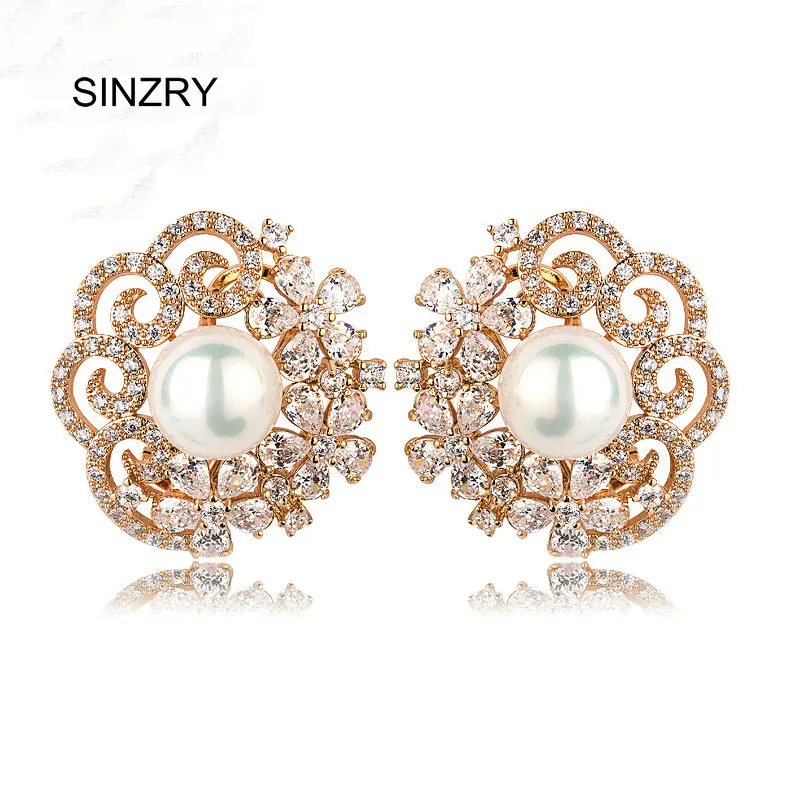 SINZRY ювелирные изделия с кубическим цирконием большие цветочные серьги женские модные серьги-гвоздики с искусственным жемчугом модные ювелирные изделия подарок