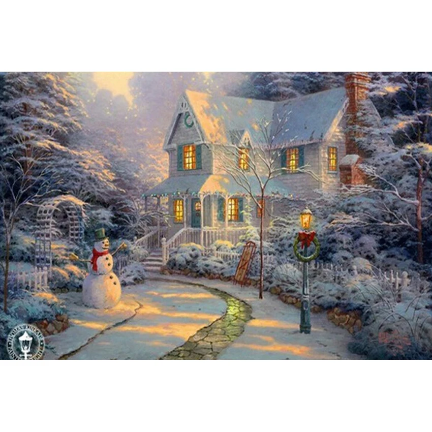 New 3D DIY Diamond Painting Winter Snowy Europe Cabin House Square Full