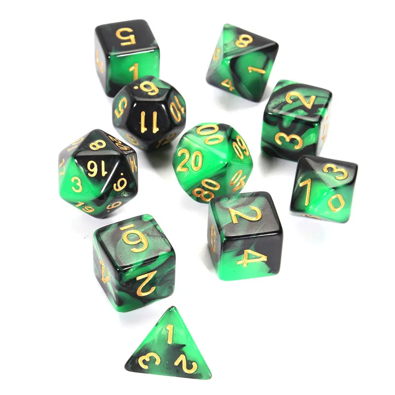 

Entertainment 10pcs/lot Luminous Green Dice Set with Pouches D&D D4 to D20 Sided Polyhedral Digital Dice RPG Dices Board Games