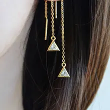 Стерлинговое Серебро 925 пробы Длинная тонкая нежная цепочка из циркония в форме треугольника, Куба подвеска в виде капли элегантные модные серебряные ювелирные изделия серьги