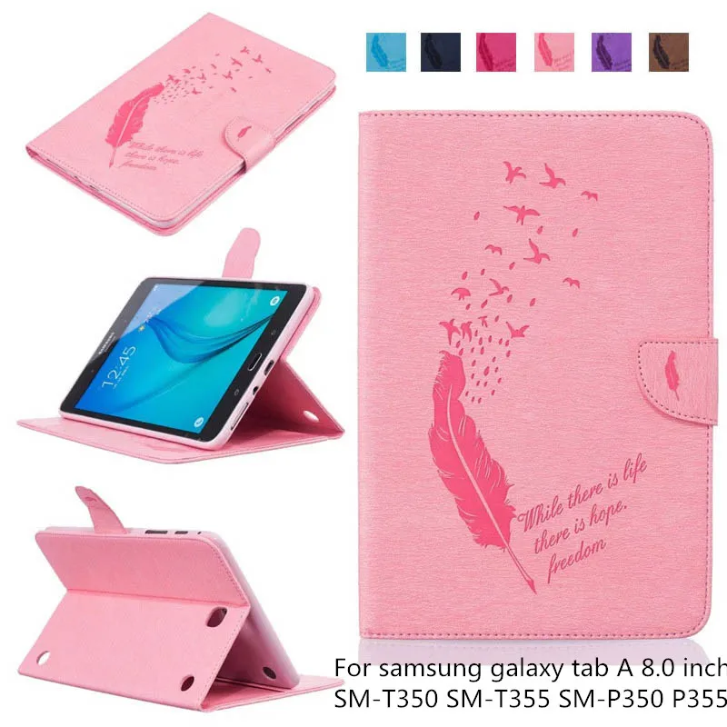 

Fashion Feather T350 T355 Magnetic case for samsung galaxy tab A 8.0 SM-T350 SM-T355 SM-P350 P355 8'' PU leather tablet cover