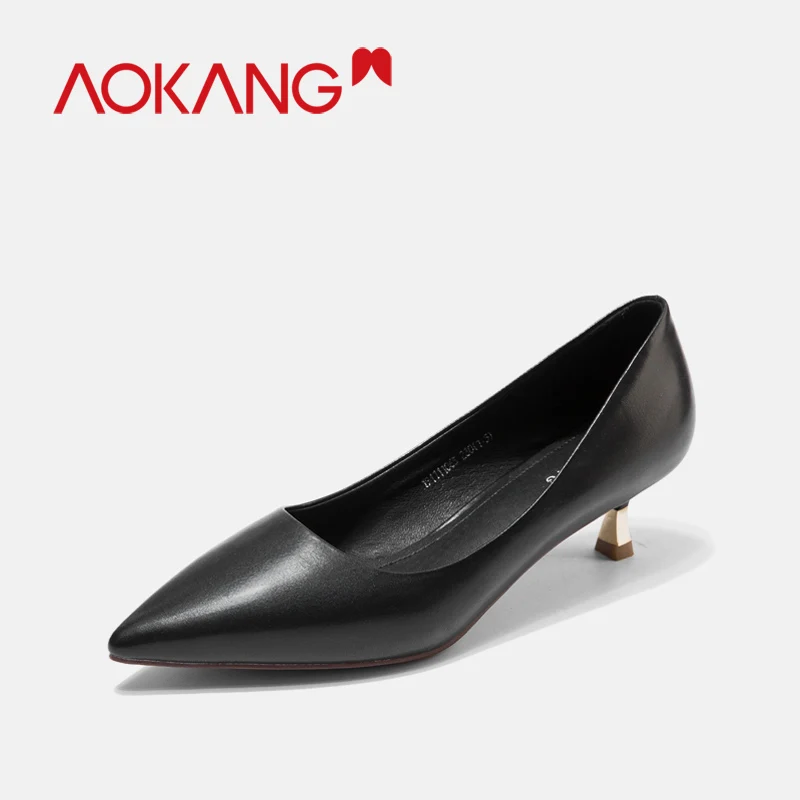 AOKANG/2019 г. женские туфли лодочки женская обувь из натуральной кожи на высоком
