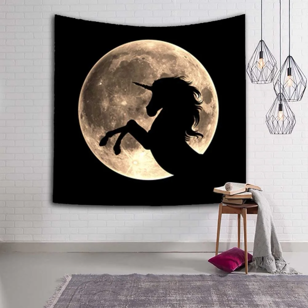 Ночная сцена Единорог гобелен настенный дикие животные волк Русалка Звезда Луна Кемпинг домашнее полотенце горный полиэстер украшение