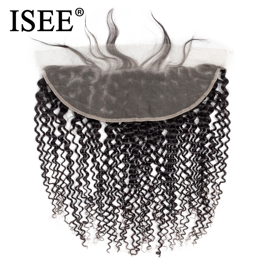 

ISEE HAIR Brazilian Kinky Curly Lace Frontal Closure 13*4 Swiss Lace Hair Extension Remy Human Hair Nature Color Free Shipping