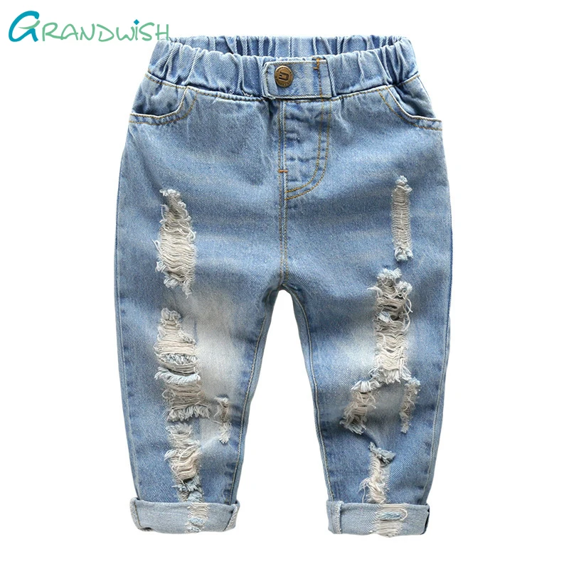 Grandwish Girls Ripped Denim Trousers Children s Spring Washing Jeans Pants Solid Casual Hole Jeans Pants