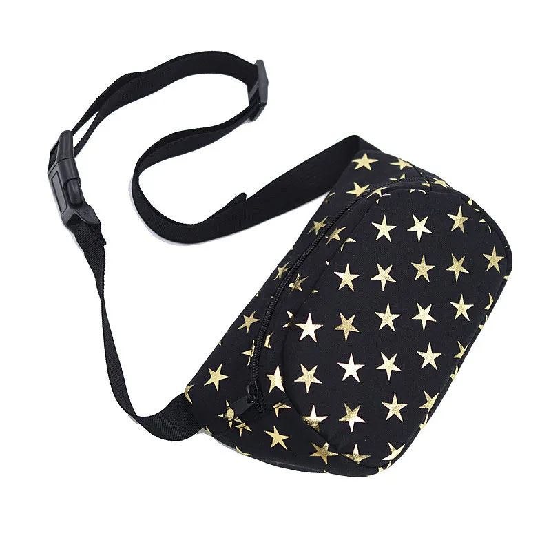 Дизайнерская поясная сумка для женщин модная блестящая Звезда принт черный хлопок поясная сумка женская высокое качество мягкая поясная