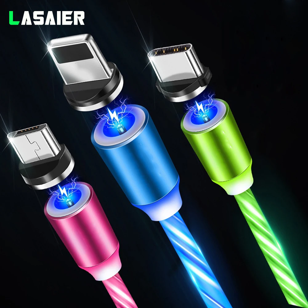 

Magnetic Micro USB Type C Cable LED Light Cables Fast Charging Magnet Flowing Light Wire Cord Type-C Charger For Iphone Samsung