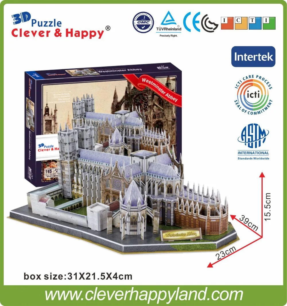 new clever&happy land 3d puzzle model Westminster Abbey adult puzzle diy paper warsaws model games for children paper