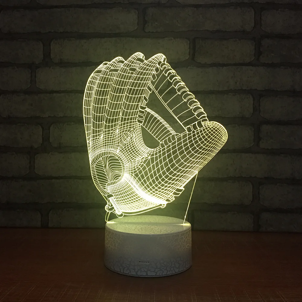 Оптом креативные бейсбольные перчатки Красочные акриловые 3d настольные лампы