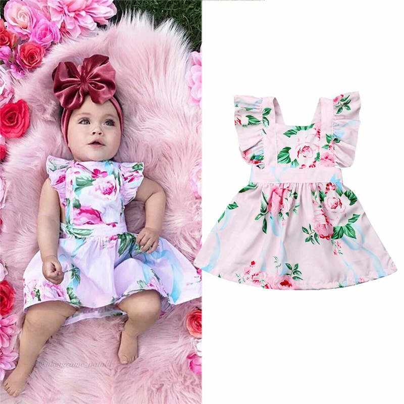 

2019 Sleeveless Infant Baby Girls Floral Floral Backless Summer Casual Dresses Outfit Sunsuit Clothes 0-2Y