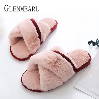 

Women Slippers Winter Home Shoes Comfortable Pink Non Slip Soft Peep Toes Warm Plush Slippers Mastering Women Shoes Ladies DE