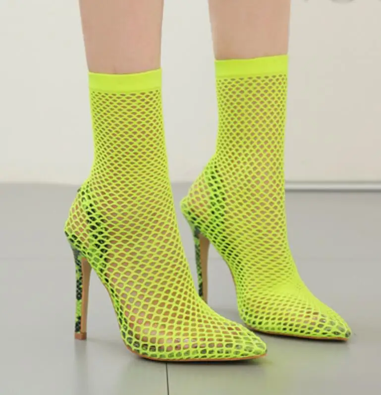 

New 2019 Summer Mesh High Heels Women Sandals Plus Size 35-42 Sexy Hollow Ankle Boots Fashion Pointed-toe Botas Woman Shoes