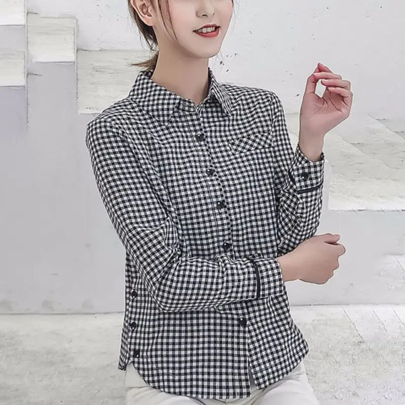 

2019 New Fashion Red and Black Cotton Plaid Shirt Women Blouses Korean Style Long Sleeve Shirts Casual Female Blouse Tops