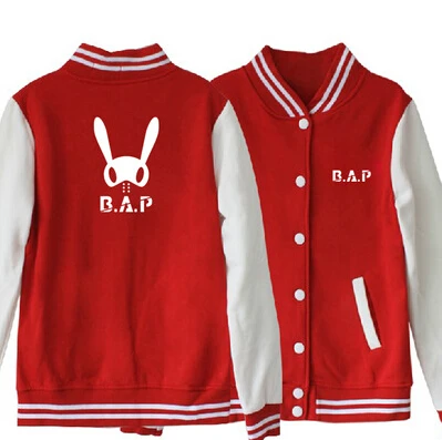 Image Fashion blue red black kpop bap b.a.p bunny printing single breasted baseball jacket plus size autumn outwear lovers moletom