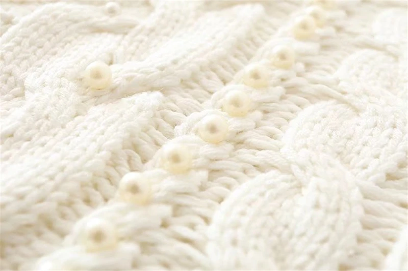LUNDUNSHIJIA горячий стиль жемчужный декоративный пуловер женский свитер весна осень v-образный вырез Белый свободный свитер с бисером для женщин