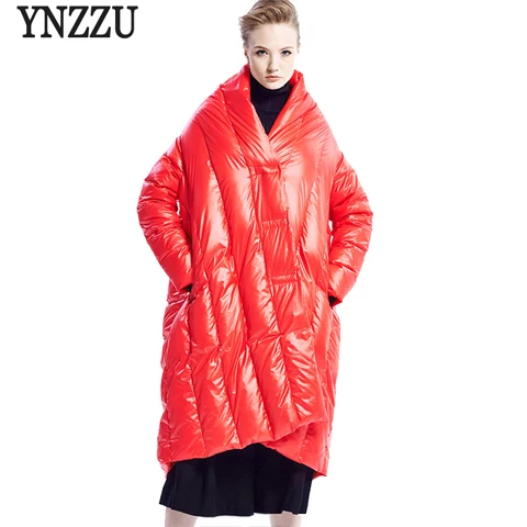 YNZZU Шикарная новая зимняя коллекция, женский пуховик, толстый теплый белый утиный пух, пальто, плащ, свободная Женская Роскошная верхняя одежда AO340 - Цвет: Red