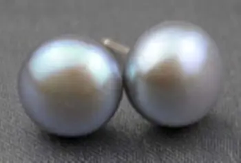 

Natural 12-13mm Grey Akoya Cultured gray Pearl Earring Silver Stud