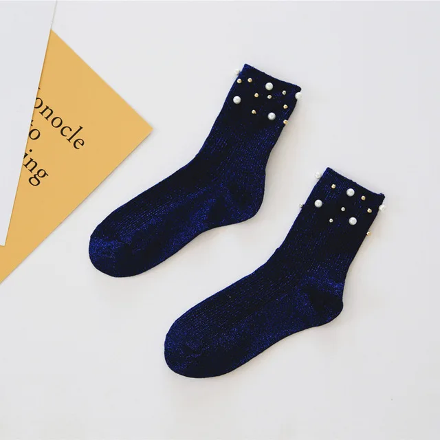 Модные дизайнерские Роскошные короткие носки с жемчужинами, Женские винтажные короткие носки в стиле Харадзюку, однотонные хлопковые забавные носки в стиле Харадзюку, художественные женские носки