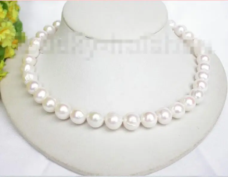 

Hot sale new Style >>>>>Luster 17" 12mm round white freshwater pearls necklace magnet clasp j7823