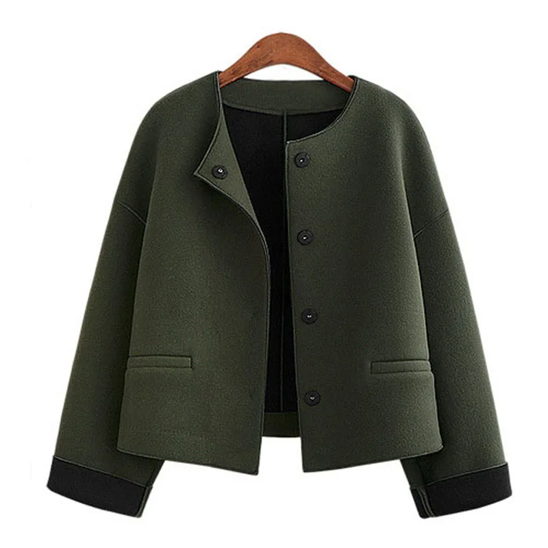 Женская шерстяная куртка manteau femme европейский и американский бренд, Короткие повседневные пальто, женская армейская зеленая куртка, шерстяные пальто LC0085