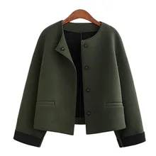 Женская шерстяная куртка manteau femme европейский и американский бренд, Короткие повседневные пальто, женская армейская зеленая куртка, шерстяные пальто LC0085