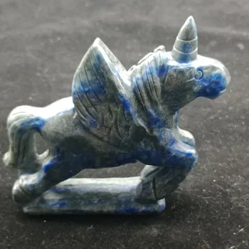 

DHXYZB 95mm Natural gemstone crystal animal lapis lazuli fluorspar unicorn Carving mineral Healing fluorite statue decor Stone