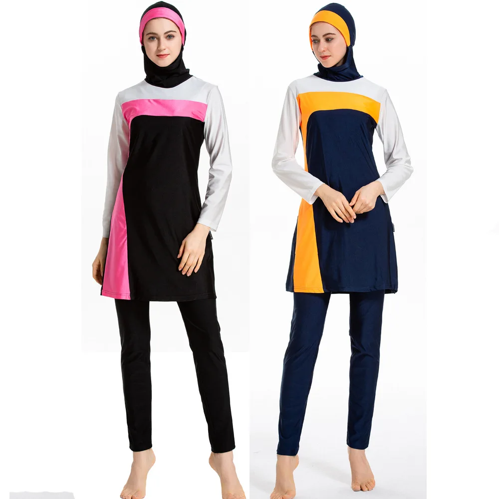 

Full Cover Burkini Muslim Swimwear Women's Swimming suit Color Matching Conservative Swimsuit Women Islamic Hijab Beachwear Suit