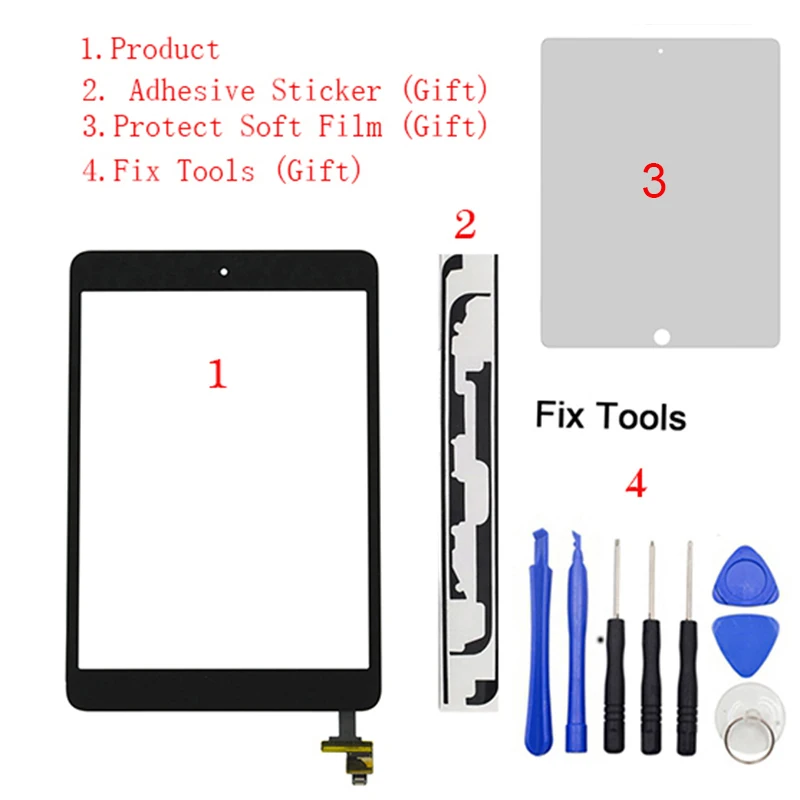 

1Pcs Touch Screen Digitizer+IC Chip Connector+Button For iPad Mini1 Mini 1 Mini2 Mini 2 7.9" A1432 A1454 A1455 A1489 A1490 A1491