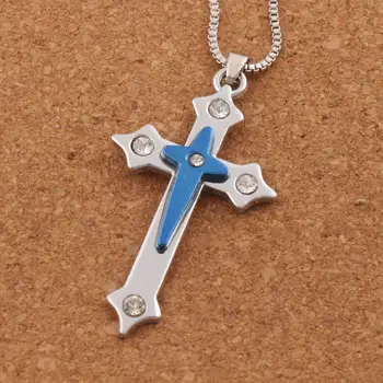 

10pcs Crucifix Bible Prayer Cross Pendant Men Necklace Chain (Blue) N1784 24inches