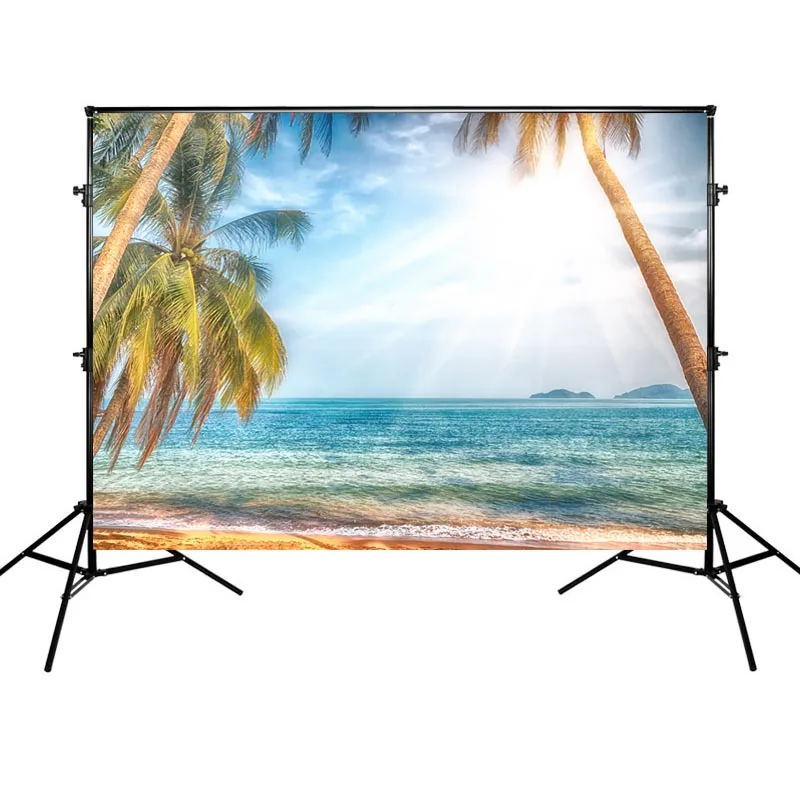 

Summer Holidays Backdrop Sandy Blue Sky and Sea Beach Background Customized Photographic Backdrops for Photo Studio