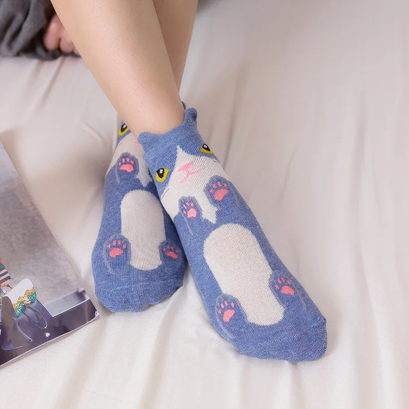 5 пар/уп. короткие забавные женские носки с принтом милые Мультяшные животные носки с ушками для девушек и девушек летние