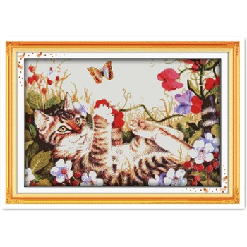

Leisure Cat Embroidery Cross Set Home Decoration DIY SET DMC Cross Stitch Fabric Painting Chinese Counted Cross Stitch Pattern