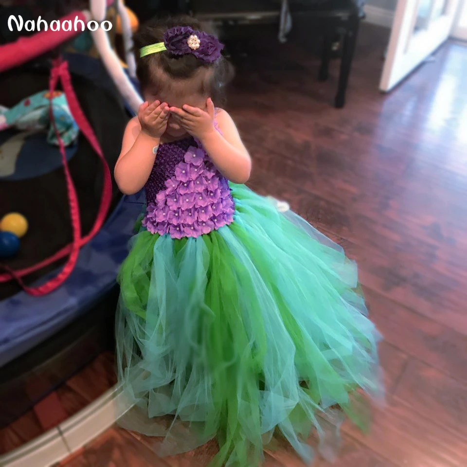 Великолепное платье русалки для девочек фиолетовое и зеленое платье-пачка для маленьких девочек игрушка Магический жезл для дня рождения платья для детей, одежда для девочек