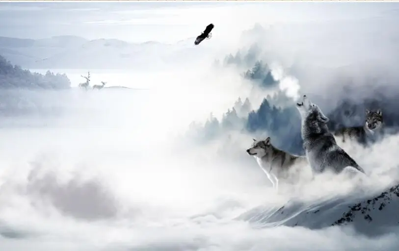 Beibehang costom обои зимний пейзаж снег mountain elk Тотем волка росписи спальня гостиная фоне стены 3d обои